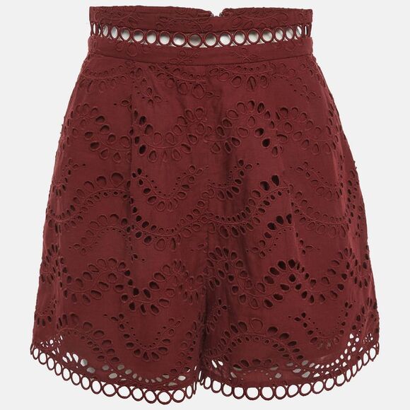 Zimmermann Pants - Zimmermann Burgundy Broderie Anglaise Shorts M